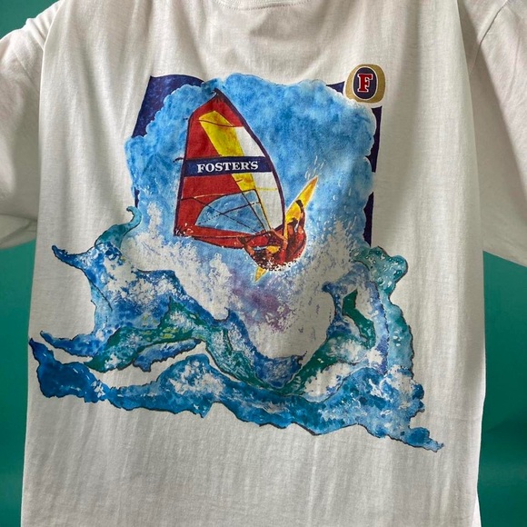 Vintage 90s deadstock fosters beer promo surf graphic white tshirt. - Picture 2 of 4